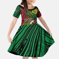 Halo Vanuatu Family Matching Tank Maxi Dress and Hawaiian Shirt Happy 46th Independence Anniversary LT14 Daughter's Dress Black - Polynesian Pride