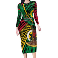 Halo Vanuatu Long Sleeve Bodycon Dress Happy 46th Independence Anniversary LT14 Long Dress Black - Polynesian Pride