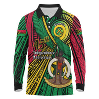 Halo Vanuatu Long Sleeve Polo Shirt Happy 46th Independence Anniversary LT14 Black - Polynesian Pride