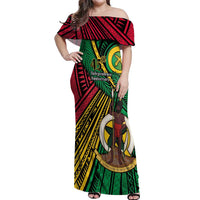 Halo Vanuatu Off Shoulder Maxi Dress Happy 46th Independence Anniversary LT14 Women Black - Polynesian Pride