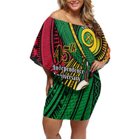 Halo Vanuatu Off Shoulder Short Dress Happy 46th Independence Anniversary LT14 Women Black - Polynesian Pride