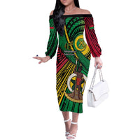 Halo Vanuatu Off The Shoulder Long Sleeve Dress Happy 46th Independence Anniversary LT14 Women Black - Polynesian Pride