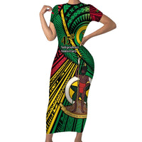 Halo Vanuatu Short Sleeve Bodycon Dress Happy 46th Independence Anniversary LT14 Long Dress Black - Polynesian Pride
