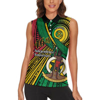 Halo Vanuatu Women Sleeveless Polo Shirt Happy 46th Independence Anniversary LT14 - Polynesian Pride