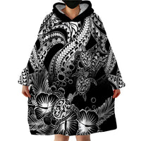 Personalised Polynesian Wearable Blanket Hoodie Tribal Honu Turtle with Hibiscus White Version LT14 - Polynesian Pride
