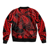 Personalised Polynesian Bomber Jacket Tribal Honu Turtle with Hibiscus Red Version LT14 - Polynesian Pride