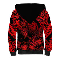 Personalised Polynesian Sherpa Hoodie Tribal Honu Turtle with Hibiscus Red Version LT14 - Polynesian Pride