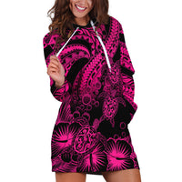 Personalised Polynesian Hoodie Dress Tribal Honu Turtle with Hibiscus Pink Version LT14 Pink - Polynesian Pride