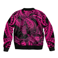 Personalised Polynesian Sleeve Zip Bomber Jacket Tribal Honu Turtle with Hibiscus Pink Version LT14 - Polynesian Pride