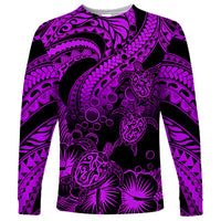 Personalised Polynesian Long Sleeve Shirt Tribal Honu Turtle with Hibiscus Purple Version LT14 Unisex Purple - Polynesian Pride