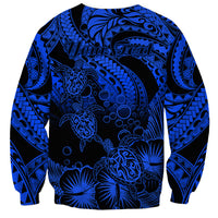 Personalised Polynesian Sweatshirt Tribal Honu Turtle with Hibiscus Blue Version LT14 - Polynesian Pride