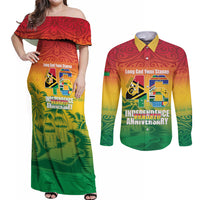 Vanuatu Indipendens Dei Couples Matching Off Shoulder Maxi Dress and Long Sleeve Button Shirt Yumi 46th Independence Anniversary LT14 Reggae - Polynesian Pride