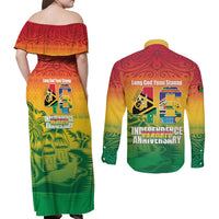Vanuatu Indipendens Dei Couples Matching Off Shoulder Maxi Dress and Long Sleeve Button Shirt Yumi 46th Independence Anniversary LT14 - Polynesian Pride