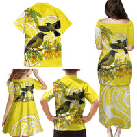 Bellbird New Zealand Family Matching Puletasi and Hawaiian Shirt Korimako Kowhai Maori Pattern