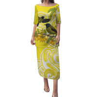 Bellbird New Zealand Family Matching Puletasi and Hawaiian Shirt Korimako Kowhai Maori Pattern