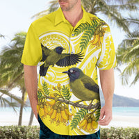 Bellbird New Zealand Hawaiian Shirt Korimako Kowhai Maori Pattern