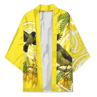 Bellbird New Zealand Kimono Korimako Kowhai Maori Pattern LT14 Unisex Yellow - Polynesian Pride