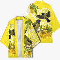 Bellbird New Zealand Kimono Korimako Kowhai Maori Pattern LT14 - Polynesian Pride