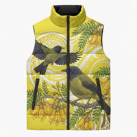 Bellbird New Zealand Sleeveless Puffer Jacket Korimako Kowhai Maori Pattern