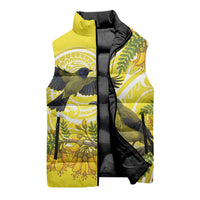 Bellbird New Zealand Sleeveless Puffer Jacket Korimako Kowhai Maori Pattern