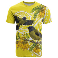 Bellbird New Zealand T Shirt Korimako Kowhai Maori Pattern