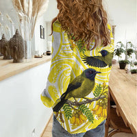 Bellbird New Zealand Women Casual Shirt Korimako Kowhai Maori Pattern LT14 - Polynesian Pride