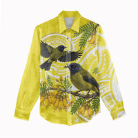 Bellbird New Zealand Women Casual Shirt Korimako Kowhai Maori Pattern LT14 - Polynesian Pride