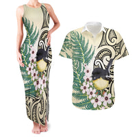 Endemic Tomtit New Zealand Couples Matching Tank Maxi Dress and Hawaiian Shirt Miromiro Manuka Silver Fern Maori Pattern