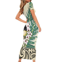 Endemic Tomtit New Zealand Family Matching Short Sleeve Bodycon Dress and Hawaiian Shirt Miromiro Manuka Silver Fern Maori Pattern