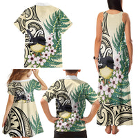 Endemic Tomtit New Zealand Family Matching Tank Maxi Dress and Hawaiian Shirt Miromiro Manuka Silver Fern Maori Pattern
