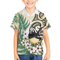 Endemic Tomtit New Zealand Hawaiian Shirt Miromiro Manuka Silver Fern Maori Pattern