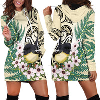 Endemic Tomtit New Zealand Hoodie Dress Miromiro Manuka Silver Fern Maori Pattern