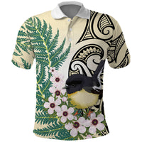 Endemic Tomtit New Zealand Polo Shirt Miromiro Manuka Silver Fern Maori Pattern LT14 Cream - Polynesian Pride
