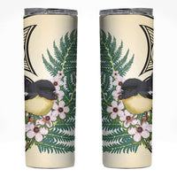 Endemic Tomtit New Zealand Skinny Tumbler Miromiro Manuka Silver Fern Maori Pattern