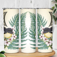 Endemic Tomtit New Zealand Skinny Tumbler Miromiro Manuka Silver Fern Maori Pattern