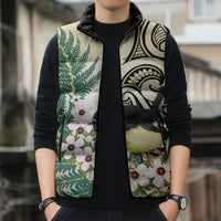 Endemic Tomtit New Zealand Sleeveless Puffer Jacket Miromiro Manuka Silver Fern Maori Pattern