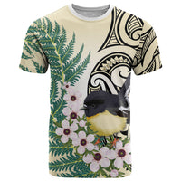 Endemic Tomtit New Zealand T Shirt Miromiro Manuka Silver Fern Maori Pattern LT14 Cream - Polynesian Pride