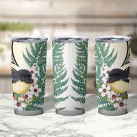 Endemic Tomtit New Zealand Tumbler Cup Miromiro Manuka Silver Fern Maori Pattern