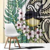 Endemic Tomtit New Zealand Window Curtain Miromiro Manuka Silver Fern Maori Pattern