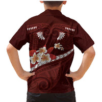 Oxblood Polynesia Family Matching Mermaid Dress and Hawaiian Shirt Tribal Pattern Tropical Frangipani