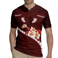 Oxblood Polynesia Rugby Jersey Tribal Pattern Tropical Frangipani