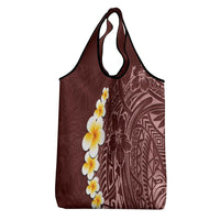 Oxblood Tropical Plumeria With Galaxy Polynesian Art Grocery Bag