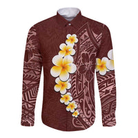 Oxblood Tropical Plumeria With Galaxy Polynesian Art Long Sleeve Button Shirt LT14 Unisex Oxblood - Polynesian Pride