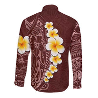 Oxblood Tropical Plumeria With Galaxy Polynesian Art Long Sleeve Button Shirt LT14 - Polynesian Pride