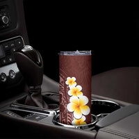 Oxblood Tropical Plumeria With Galaxy Polynesian Art Skinny Tumbler