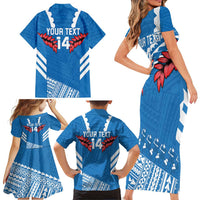 Custom Toa Samoa Rugby Family Matching Short Sleeve Bodycon Dress and Hawaiian Shirt Samoan Siva Tau Uso Aso Uma