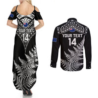 Personalised New Zealand Silver Fern Rugby Couples Matching Summer Maxi Dress and Long Sleeve Button Shirts Go All Black 2023 World Cup LT14 - Polynesian Pride