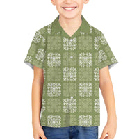 Vesuvian Green Palaka Quilt Hawaii Family Matching Off The Shoulder Long Sleeve Dress and Hawaiian Shirt Traditional Hawaii-plaid Pattern - Polynesian Pride