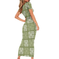 Vesuvian Green Palaka Quilt Hawaii Family Matching Short Sleeve Bodycon Dress and Hawaiian Shirt Traditional Hawaii-plaid Pattern - Polynesian Pride