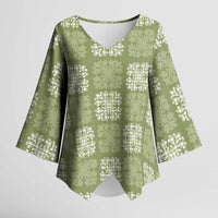 Vesuvian Green Palaka Quilt Hawaii Kimono Sleeve Blouse Traditional Hawaii-plaid Pattern - Polynesian Pride